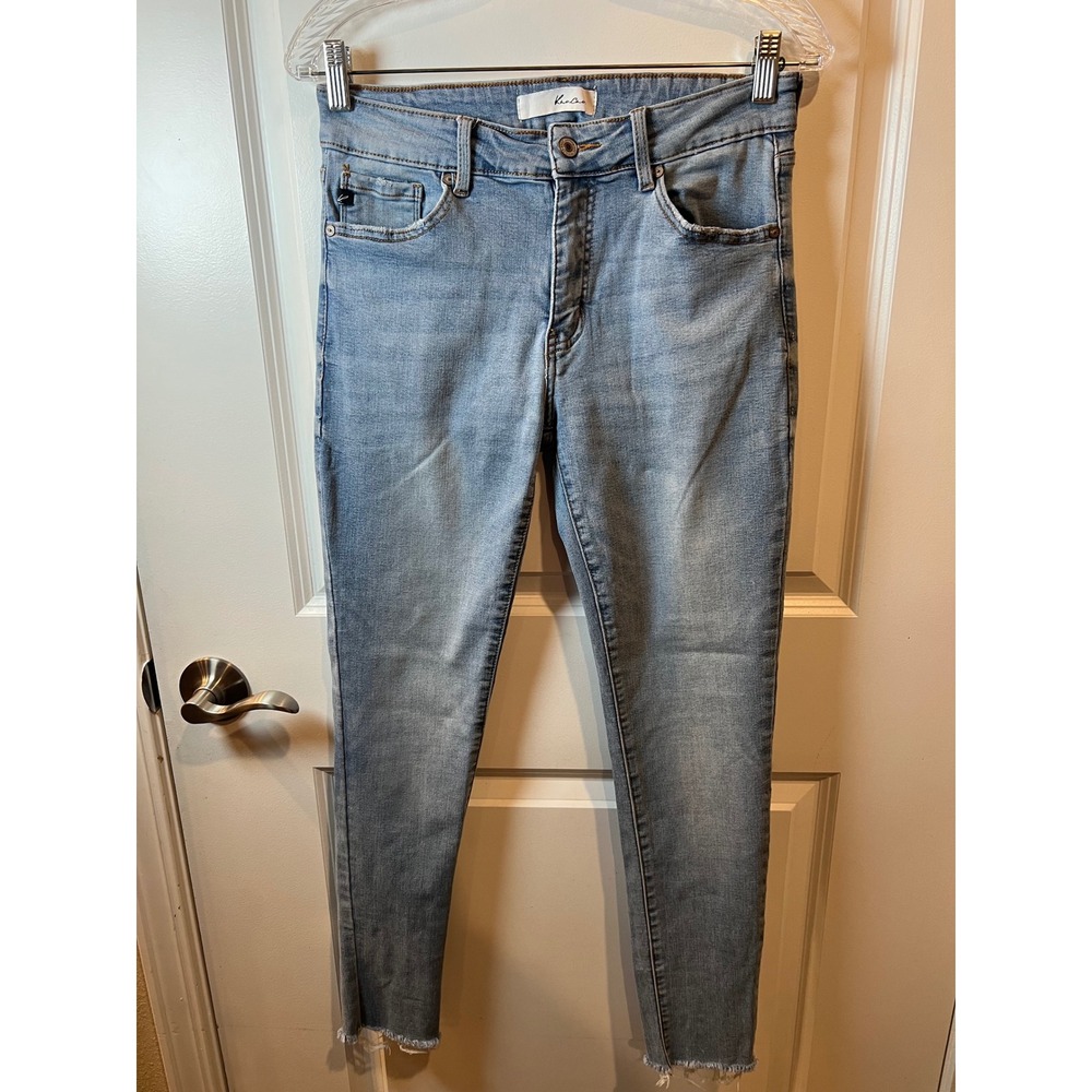 KanCan Womens Skinny Jeans Raw Frayed Hem Light Wash Blue Size 29